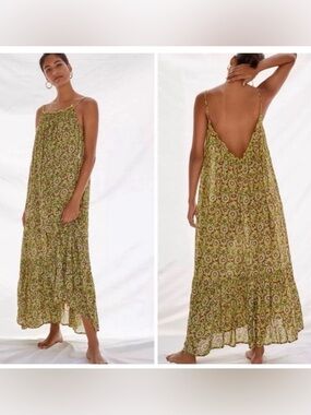by anthropologie flounced citron printed lounge maxi dress